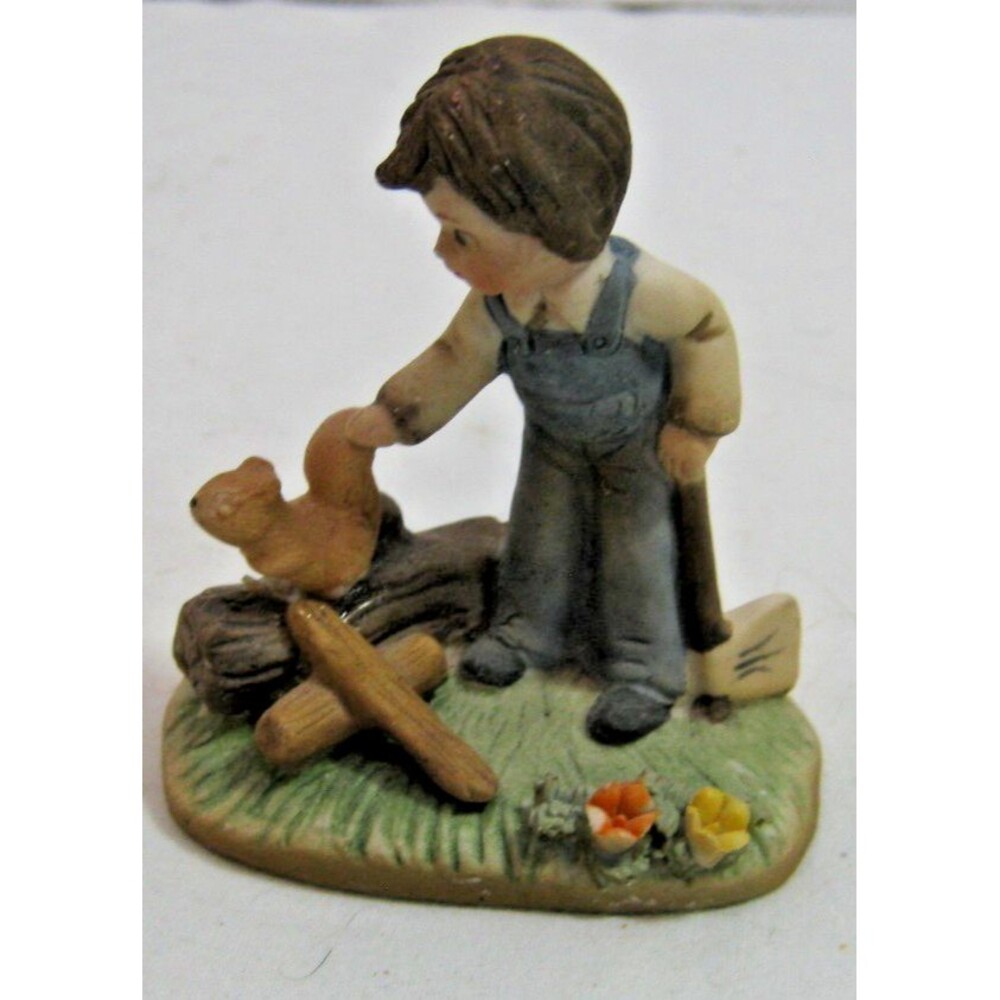 Vintage Napco Teeny Tykes Porcelain Figurine Daily Chores #556 Boy with Squirrel